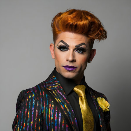 Fashion model with creative make-up and hairstyle posing in studioの素材