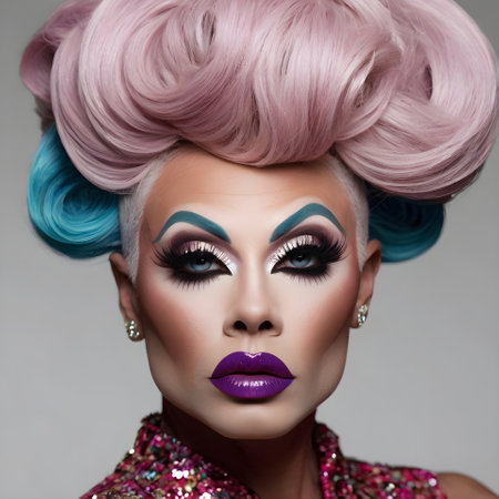 Beautiful girl with bright make-up and colorful hair-styleの素材