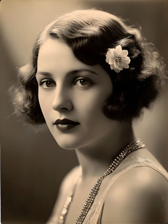 Retro portrait of a beautiful woman with evening make-up.の素材