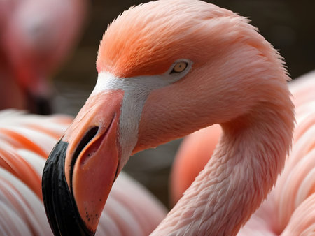 Close up of a flamingo in the zoo. Shallow depth of field.の素材