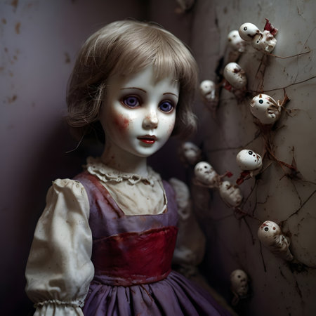 Creepy doll in a dark room. Halloween. Horror.の素材