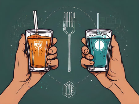 Hands holding glasses with drinks. Vector illustration in sketch style.の素材