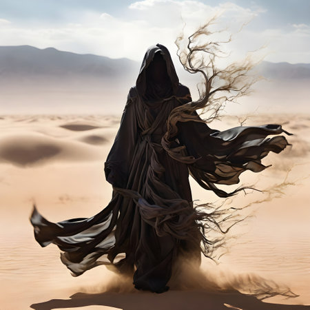 Silhouette of a woman in the desert. 3d renderingの素材