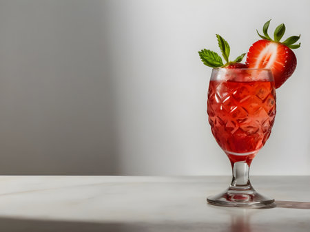 Strawberry cocktail in a glass with mint on a white backgroundの素材