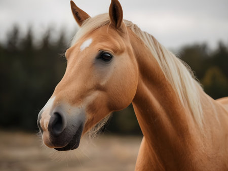 Portrait of a palomino stallion in the paddockの素材