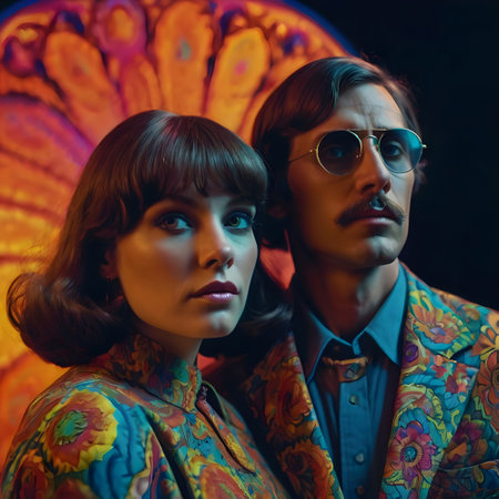 Portrait of a beautiful young couple in retro style. Studio shot.の素材