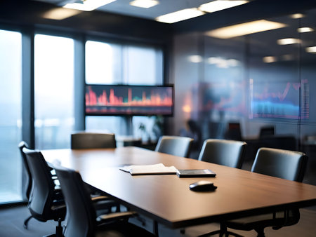 Interior of modern conference room with blurred business chart on the wallの素材
