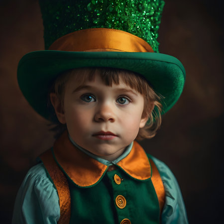 Little boy in green leprechaun costume. St. Patrick's Day.の素材