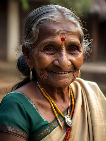 Portrait of an old Indian woman.の素材