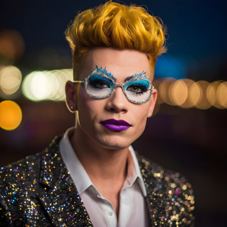 Fashionable young man with bright make-up and hairstyleの素材