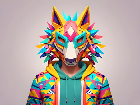 Man in a colorful costume with a mask. 3d rendering.の素材