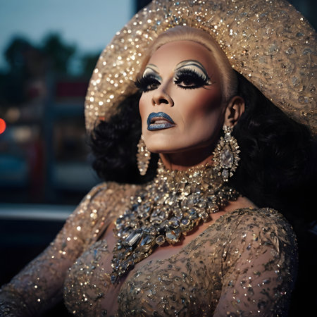 Portrait of a beautiful woman in a hat with bright make-upの素材