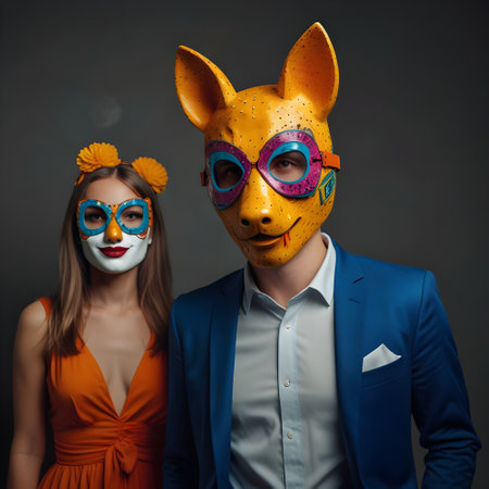Portrait of a man and a woman in carnival masks.の素材