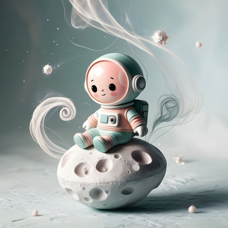 Astronaut sitting on the moon with smoke, 3d illustrationの素材