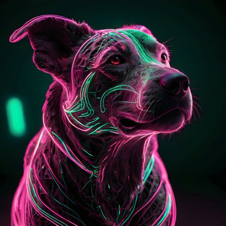 Digital Illustration of a Labrador Retriever with neon lights.の素材