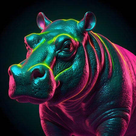 Hippopotamus on black background. 3D illustration. 3D rendering.の素材