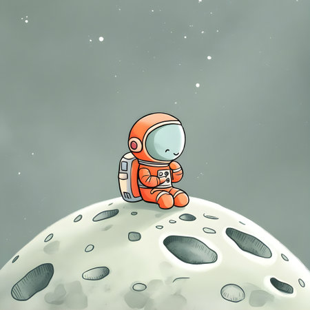 Astronaut sitting on the moon. Cute cartoon illustration.の素材