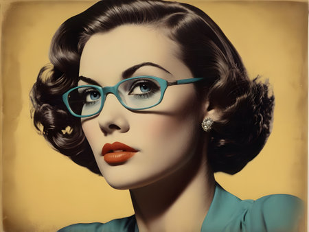 Retro fashion portrait of beautiful young woman with glasses. Retro style.の素材