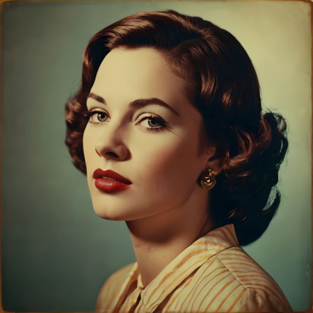 Retro portrait of beautiful young woman with evening make-up.の素材