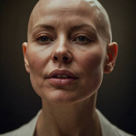 Portrait of a woman with vitiligo on her face.の素材