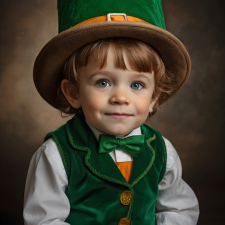 Little boy in a leprechaun hat. Studio shot.の素材