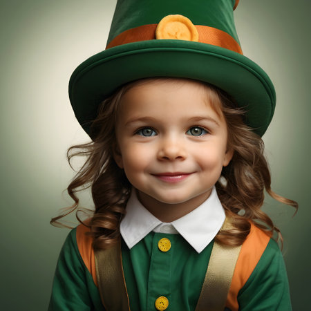Cute little girl in a leprechaun costume. Studio shot.の素材