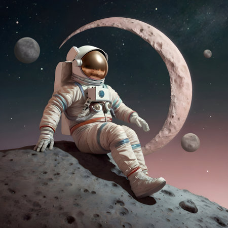 Astronaut in outer space against the background of the moon.の素材