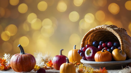 Autumn still life with pumpkins, apples and berries on wooden backgroundの素材
