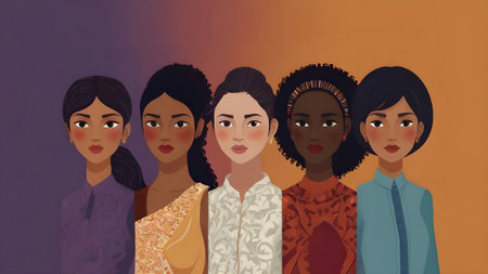 Group of african american women in retro style. Vector illustrationの素材