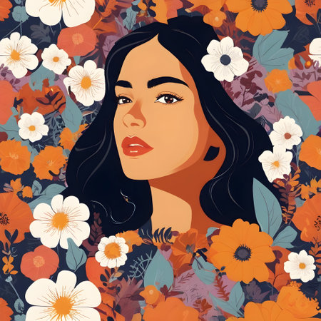 Beautiful girl with flowers. Vector illustration in a flat style.の素材