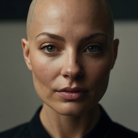 Portrait of a beautiful woman with short hair and blue eyes.の素材