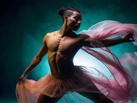 Beautiful female ballet dancer dancing in the studio over dark background.の素材