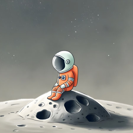 Astronaut sitting on the moon in space. Vector illustration.の素材