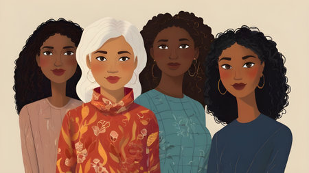 Group of african american women with different skin colors. Vector illustrationの素材