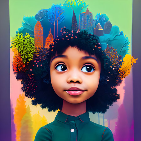 Portrait of a cute african american girl. 3D rendering.の素材