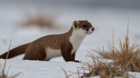 Molecatcher (Mustela erminea) in winterの素材