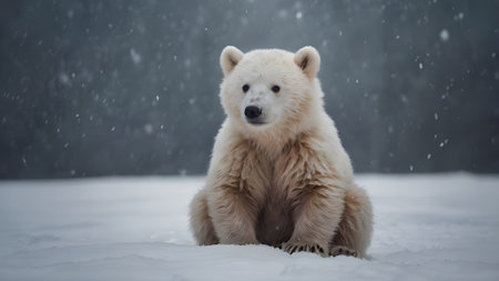Polar bear (Ursus maritimus) sitting in the snowの素材