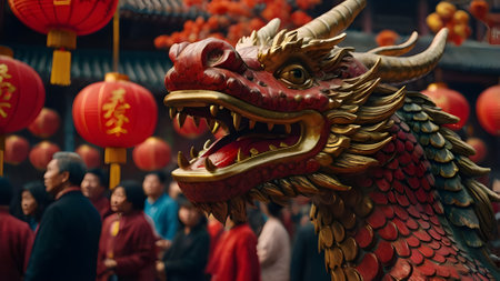 Dragon statue in chinese temple,Lantern festival in Chinaの素材