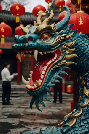 Dragon statue in chinese temple, Chengdu, Sichuan Province, Chinaの素材