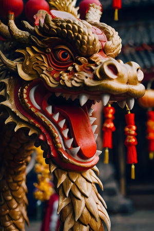 Close up of a dragon statue in a Chinese temple in Beijing, Chinaの素材
