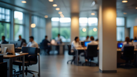 Blurred background of business people working in modern office, shallow DOFの素材