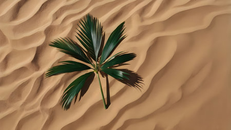 Palm leaf in the desert. Top view. 3d renderingの素材