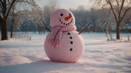 Snowman in the park in winter. Christmas and New Year concept.の素材