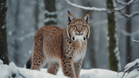 Eurasian lynx (Lynx lynx) in winter forestの素材