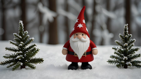 Santa Claus with christmas tree on snow background. Christmas and New Year concept.の素材