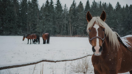 Horses in the winter forest. Horses in the winter forest.の素材