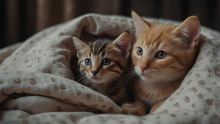 Cute little kittens on a soft blanket. Selective focus.の素材