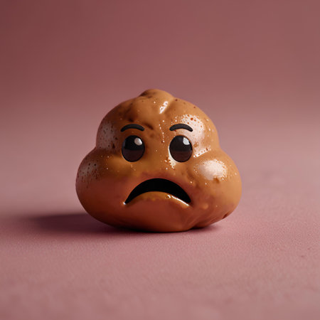 Chocolate candy with a sad face on a pink background. Minimal concept.の素材