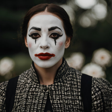 Portrait of a young woman with mime makeup on her faceの素材