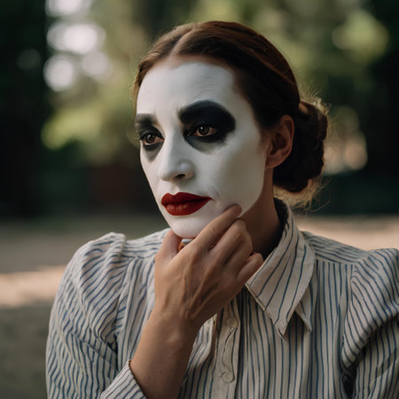 Portrait of a young woman with mime makeup in the parkの素材
